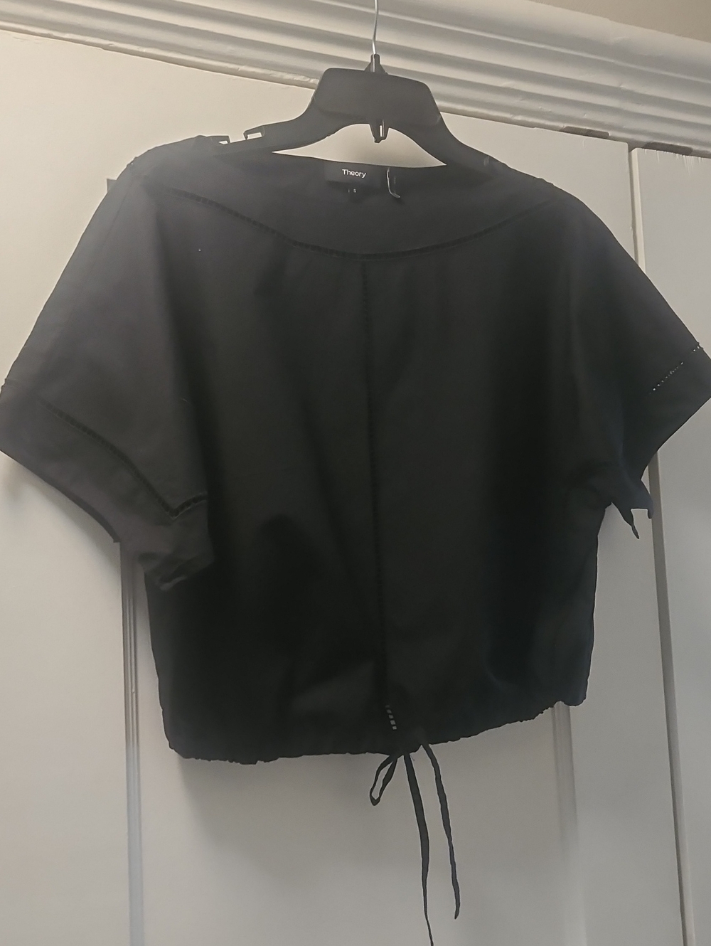 Theory Black Short-Sleeve Drawstring Crop Top